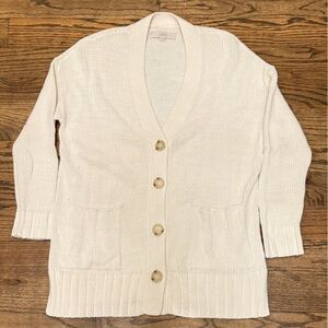 LOFT Chunky Knit Cardigan Womens Small Ivory Cream Button Front Sweater